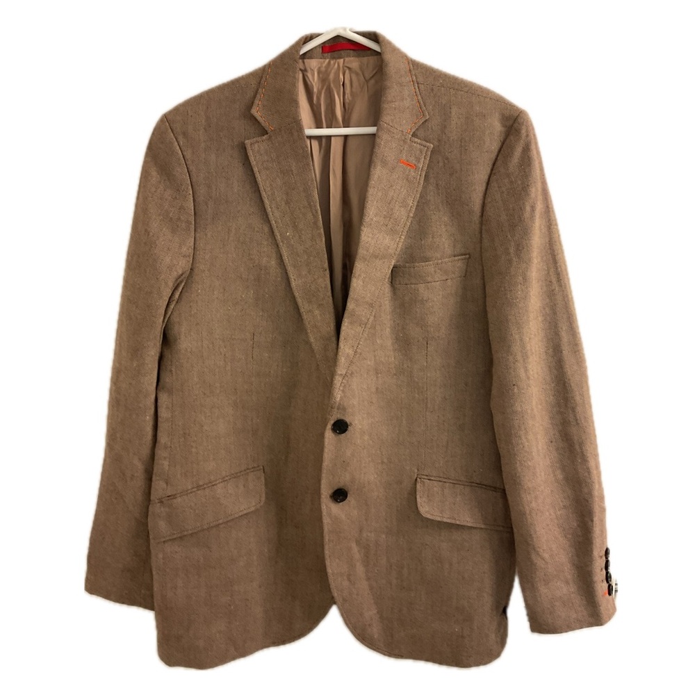 Brown / Tan Wool & Linen  2 Button Blazer with Notched Lapels & Textured Fabric